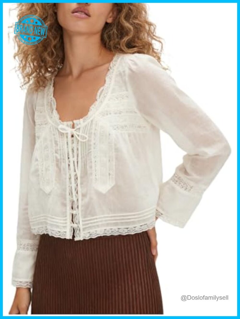 Women's Sheer Lace Peplum Blouse Tie Front Long Sleeve Chiffon Top